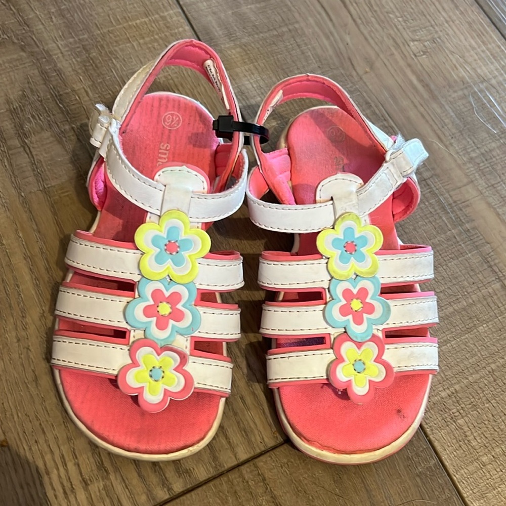 Girls, white pink, yellow, and blue sandals from Smart fit size 9 1/2